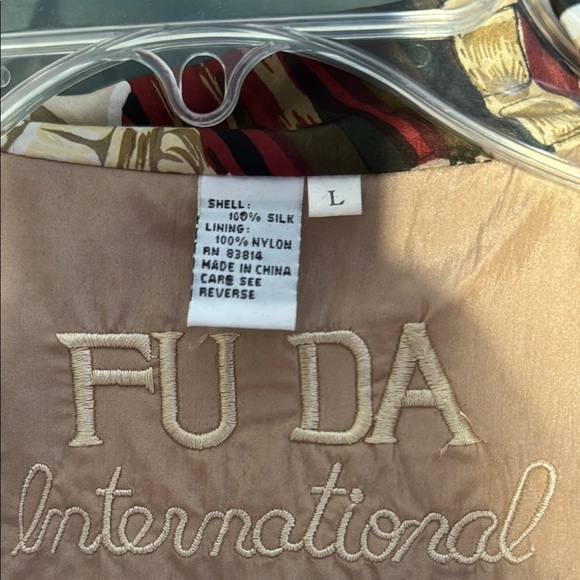 FU DA International Silk Cream and Brown Floral Bomber Jacket Abstract Print - Picture 11 of 14
